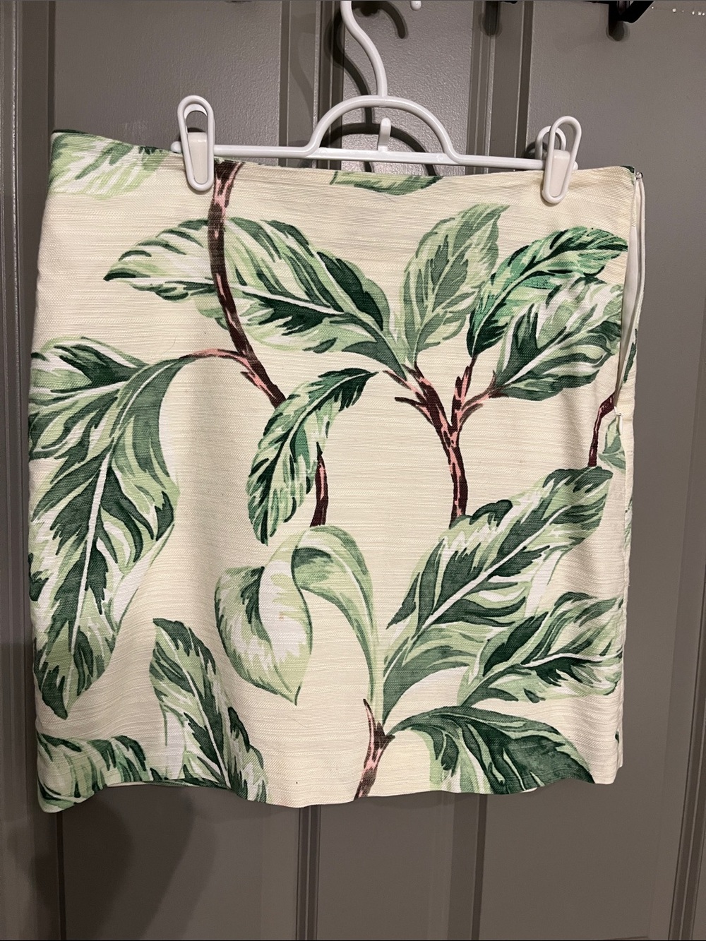Ann Taylor Cream Mini Skirt with Green Leaf Print